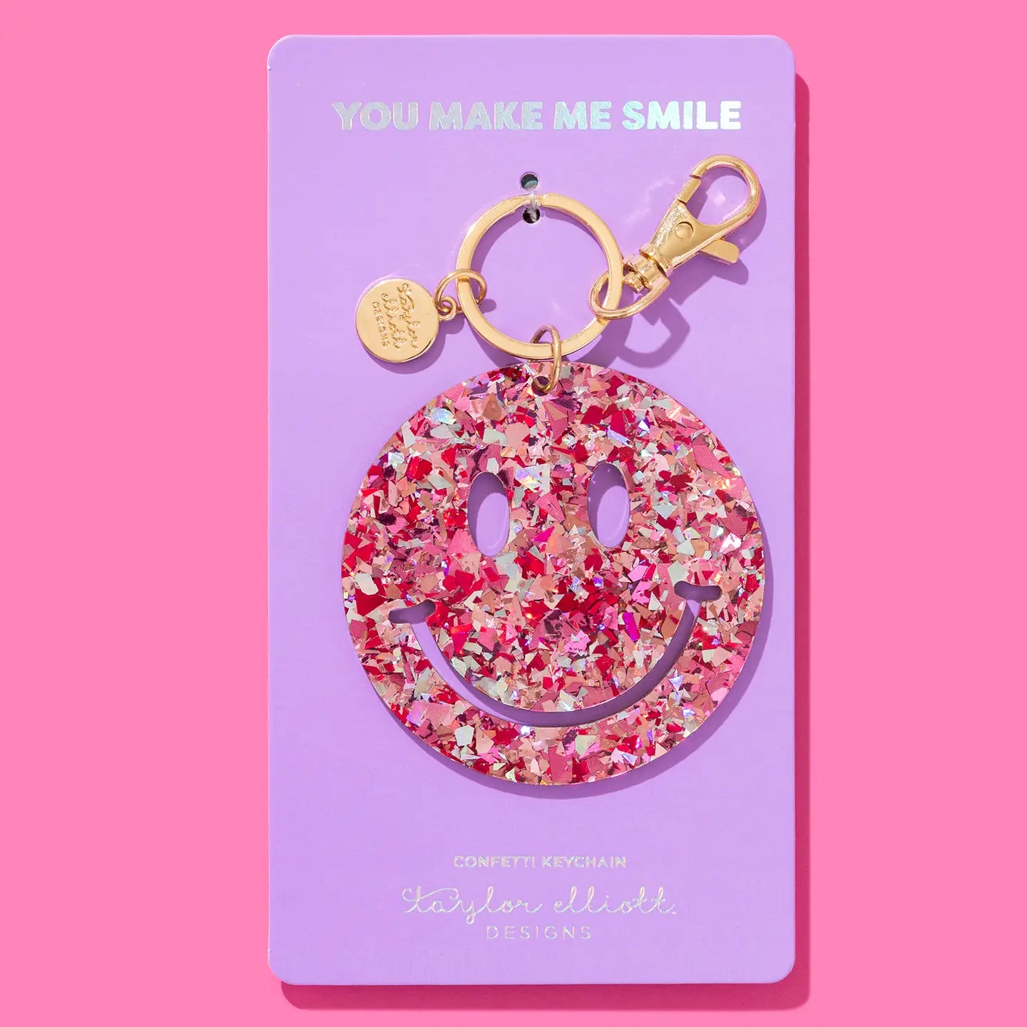 Happy Face Confetti Key Chain