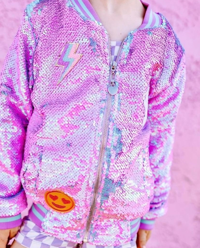 Patched Sequin Bomber Jacket