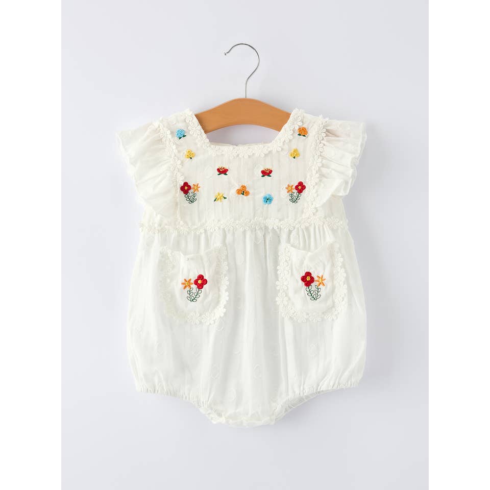 Ivory Floral Embroidered Romper